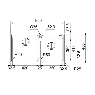 Load image into Gallery viewer, Franke Bell Kitchen Sink Stainless Steel Double Bowl BCX 620-42-35
